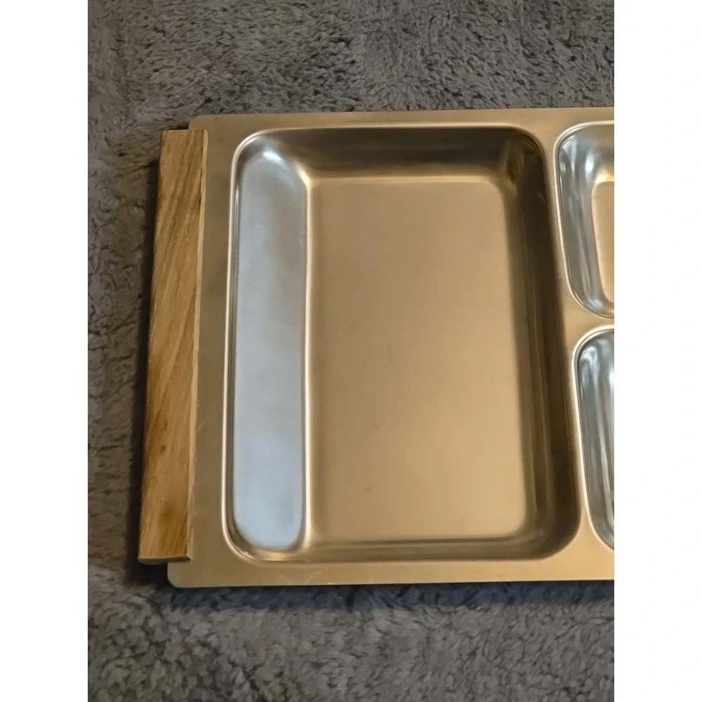 Vintage Kalmar Designs MCM Stainless Steel Teak Handles Divided Serving Tray 13